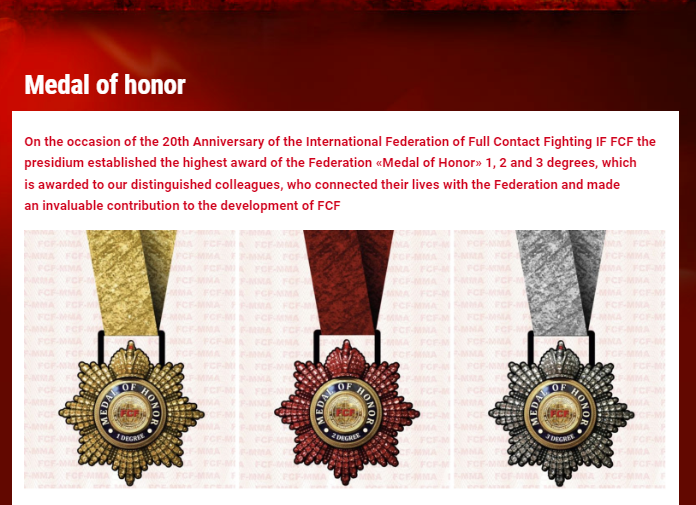 On the occasion of the 20th Anniversary IF FCF the presidium established the highest award of the Federation «Medal of Honor»